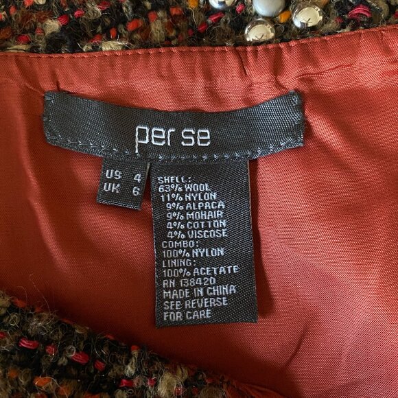 Per'se Wool Alpaca Mohair Blend Multicolored Silver Studded Alpaca Tweed Skirt 4 - Picture 2 of 7